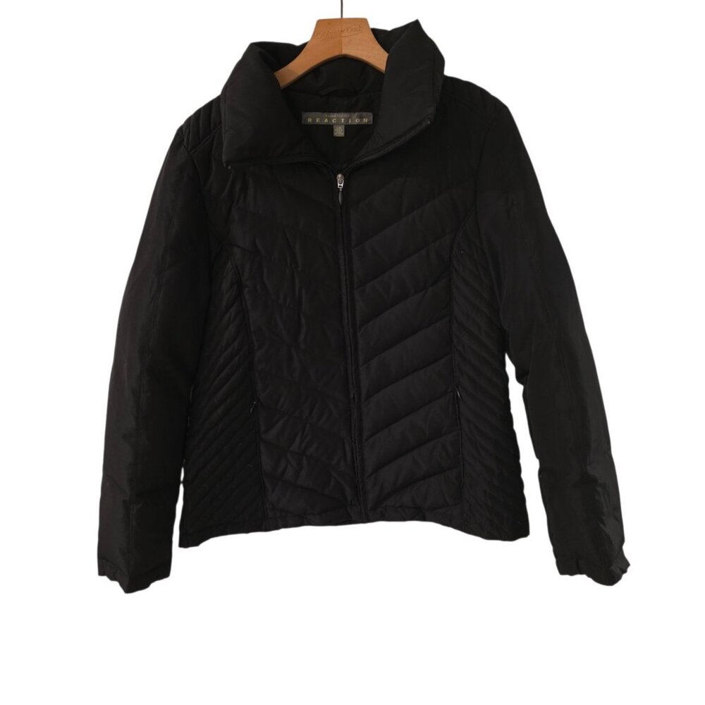 Kenneth Cole Reaction Down Puffer Jacket Black Pockets Warm Womens Large